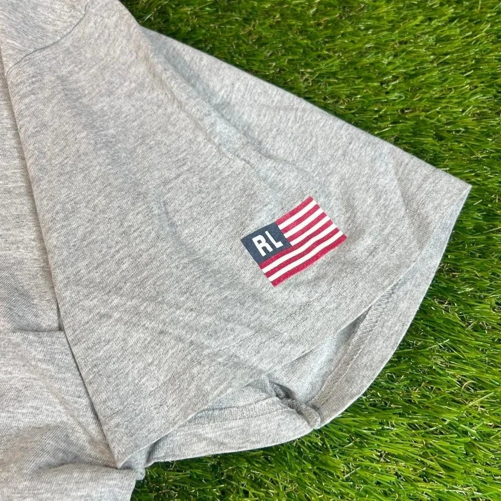 Polo Jeans Ralph Lauren Spell Out Logo T Shirt Gray Flag Sleeve Mens XL Tee